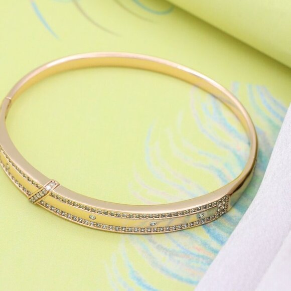 Rose Gold Bangle with Dual Row Crystal Accents, XPBL0581 - Picture 5 of 12